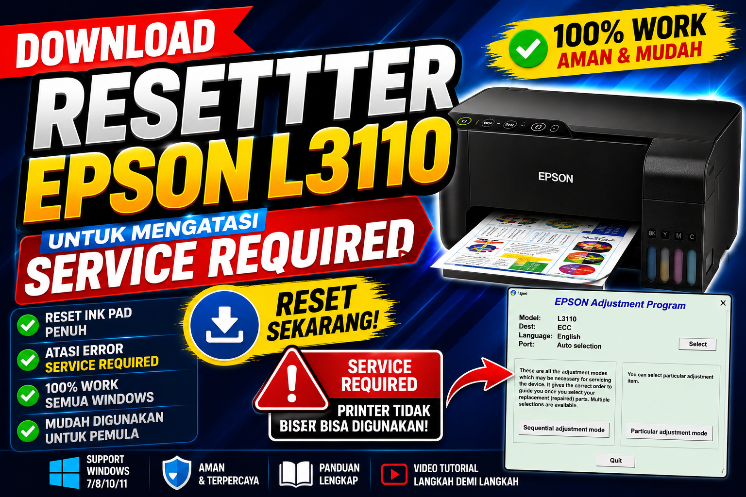 Download Resetter Epson L3110 untuk Mengatasi Service Required
