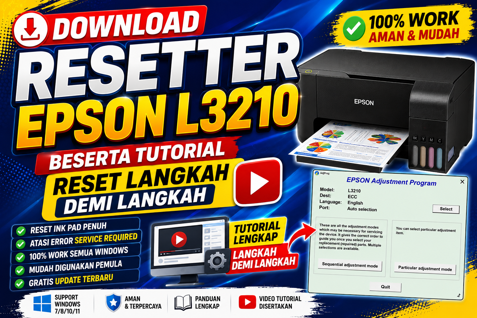 Download Resetter Epson L3210 Beserta Tutorial Reset Langkah demi Langkah